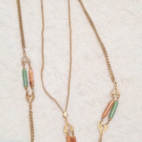 Vintage Emmons Double Strand Necklace with Green and Orange Lucite Beads 1960's - Picture 4 of 5